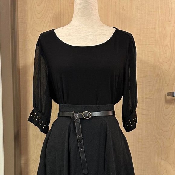 AUW Piratecore Black Sheer Sleeve Rivet Detail Blouse - Picture 1 of 6